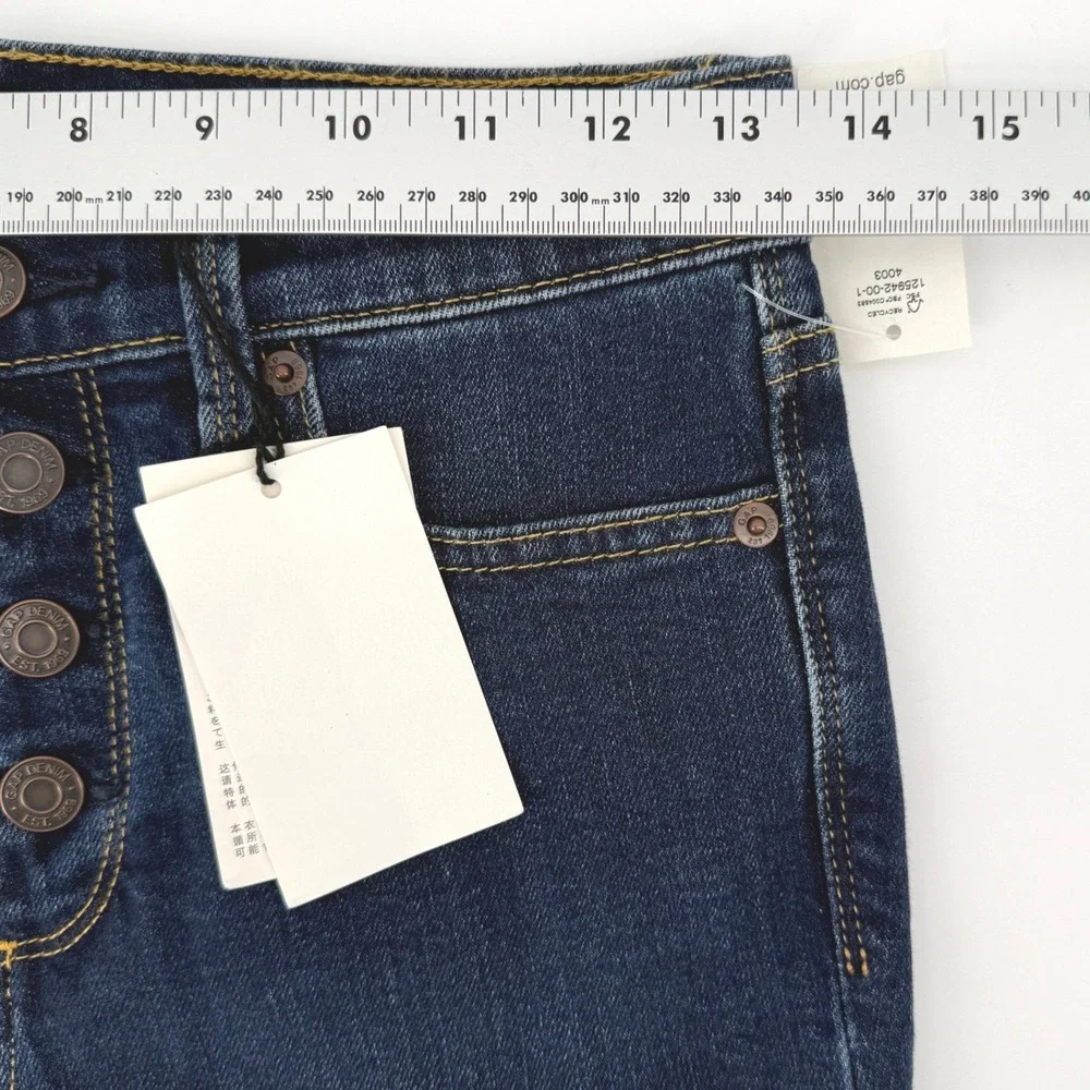 Gap 1969 Authentic Flare High Rise Jeans Dark Wash Button Fly Raw Hem 26P NEW